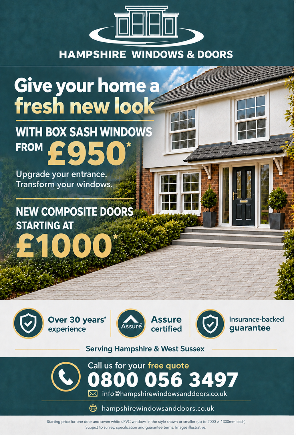 Beautiful brick detached home with white box sash windows and new composite door